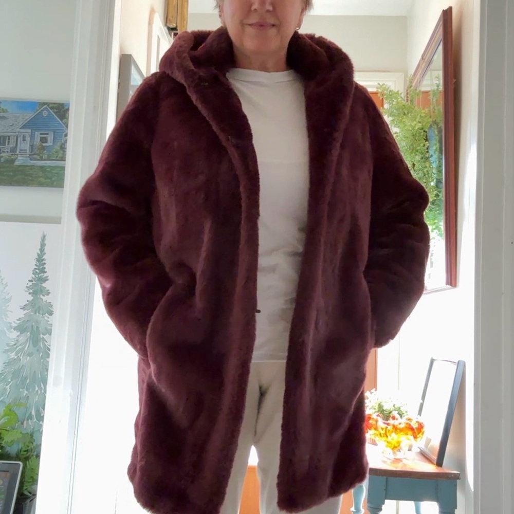 DKNY Deep Burgundy Plum Teddy Jacket NWOT